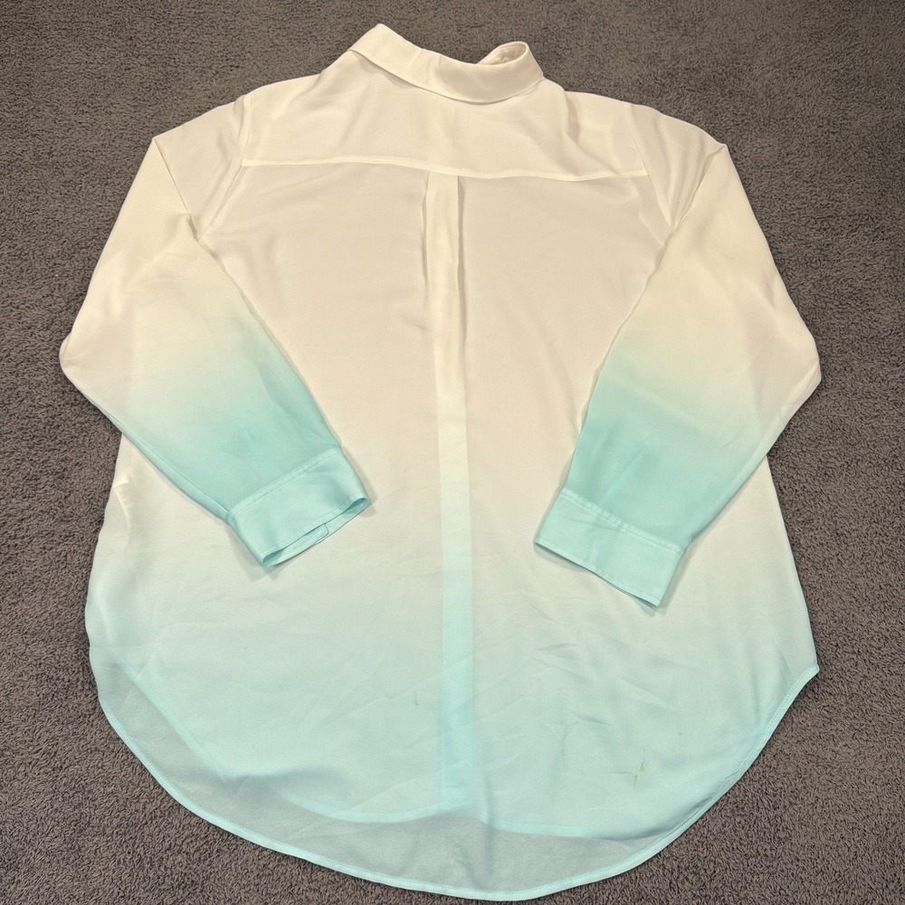 Chicos Shirt Women 3XL White Blue Ombre Coastal Sheer MOP Button Vacation Resort - Picture 12 of 16